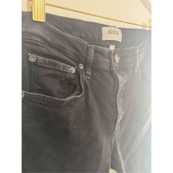 AGOLDE Shorts Women 25 Carrie Long Length Slim Denim Jean High Rise Washed Black - Picture 2 of 9